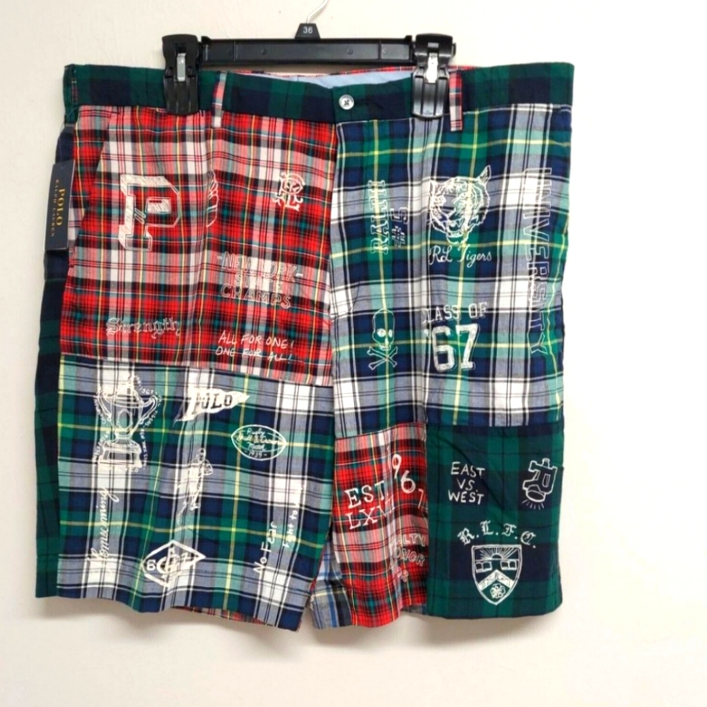 Polo Ralph Lauren Mens Red Plaid Class of 67 Tigers Madras Ny Skulls Shorts 40